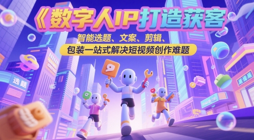 数字人IP打造获客变现实操课，智能选题、文案、剪辑、包装一站式解决短视频创作-AI创作学习-提示词应用-短视频玩法浮光AI学习网