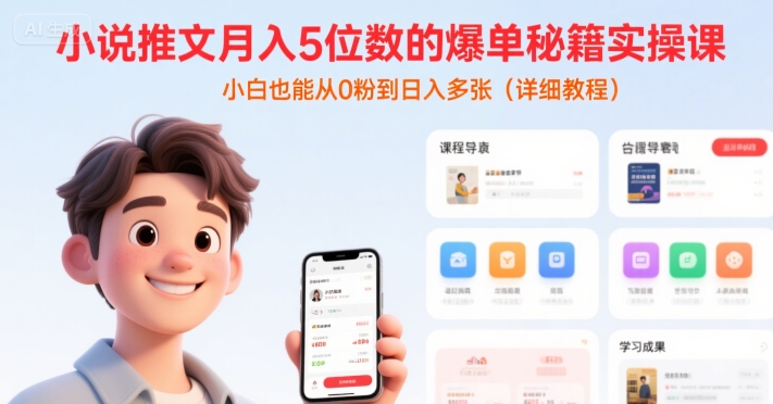 小说推文：月入5位数的【爆单秘籍实操课】(一个半小时直播详细教程)-AI创作学习-提示词应用-短视频玩法浮光AI学习网