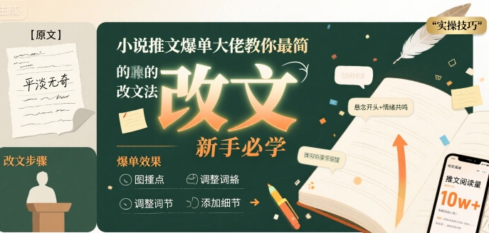 小说推文：爆单大佬教你最简单的，改文方法实操课-AI创作学习-提示词应用-短视频玩法浮光AI学习网