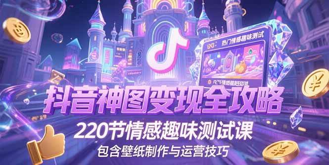 抖音神图君玩法：神图壁纸操作详细教程，220节情感趣味测试课，包含壁纸制作与运营技巧-AI创作学习-提示词应用-短视频玩法浮光AI学习网