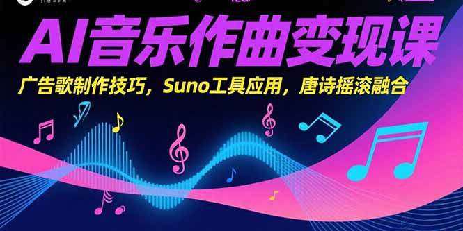 AI音乐作曲变现课，广告歌制作技巧，Suno工具应用，唐诗摇滚融合-AI创作学习-提示词应用-短视频玩法浮光AI学习网
