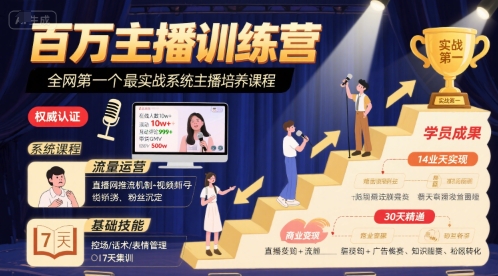 百万主播训练营，全网第一个最实战系统主播培养课程-AI创作学习-提示词应用-短视频玩法浮光AI学习网
