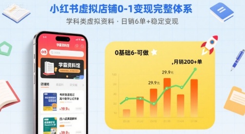 小红书虚拟店铺0-1变现完整体系：卖学科类虚拟资料，一天6张+，很稳定【已完结】-AI创作学习-提示词应用-短视频玩法浮光AI学习网