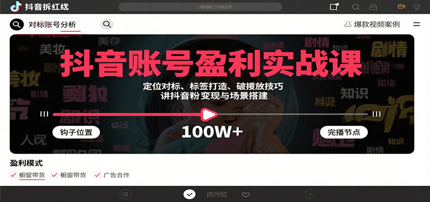 抖音账号盈利实战课：个人IP从0到1的完整运营体系，涵盖8大盈利模式定位-AI创作学习-提示词应用-短视频玩法浮光AI学习网