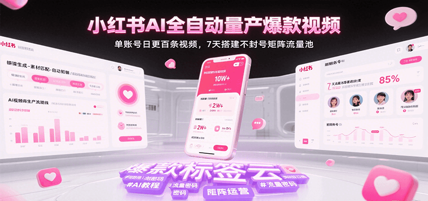 超哥：小红书AI全自动量产爆款视频，单账号日更百条视频，7天搭建不封号矩阵流量池（更新…）-AI创作学习-提示词应用-短视频玩法浮光AI学习网