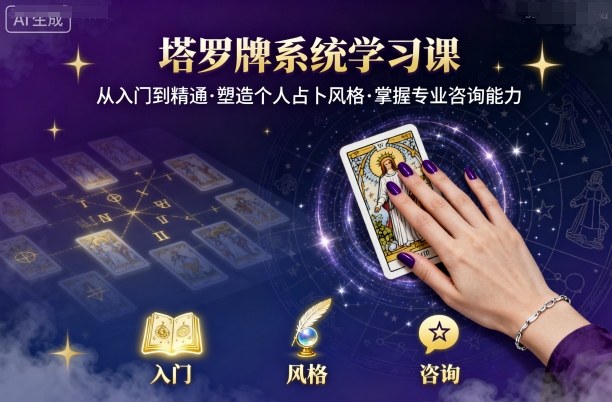 塔罗牌系统学习课，助你从入门到精通，塑造个人占卜风格，掌握专业咨询能力-AI创作学习-提示词应用-短视频玩法浮光AI学习网