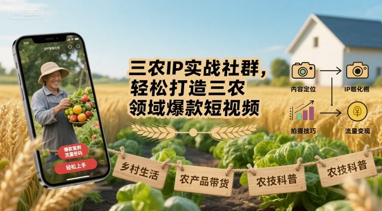 三农IP实战社群，轻松打造三农领域爆款短视频-AI创作学习-提示词应用-短视频玩法浮光AI学习网