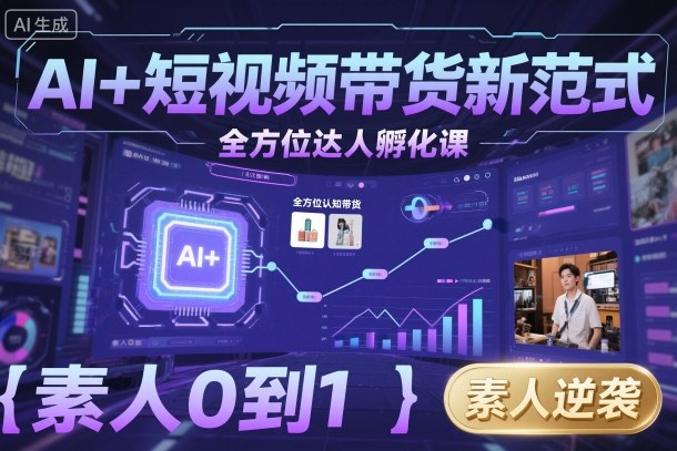 AI+短视频带货新范式全方位达人孵化课，素人也可以从0到1，全方位认知短视频带货-AI创作学习-提示词应用-短视频玩法浮光AI学习网